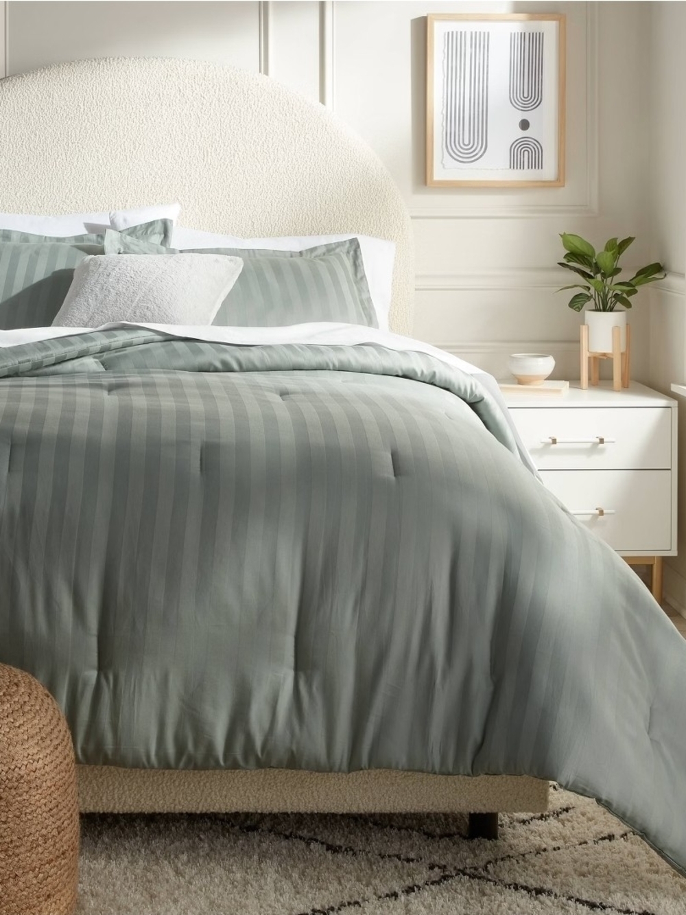 Threshold 3pc Full/Queen Luxe Striped Damask Comforter & Sham Set Light Teal